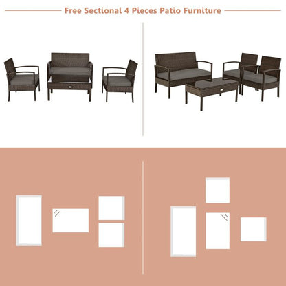 4 Pieces Patio Rattan Cushioned Furniture Set with Loveseat and Table Outdoor Conversation Sets New Era Fashion LLc