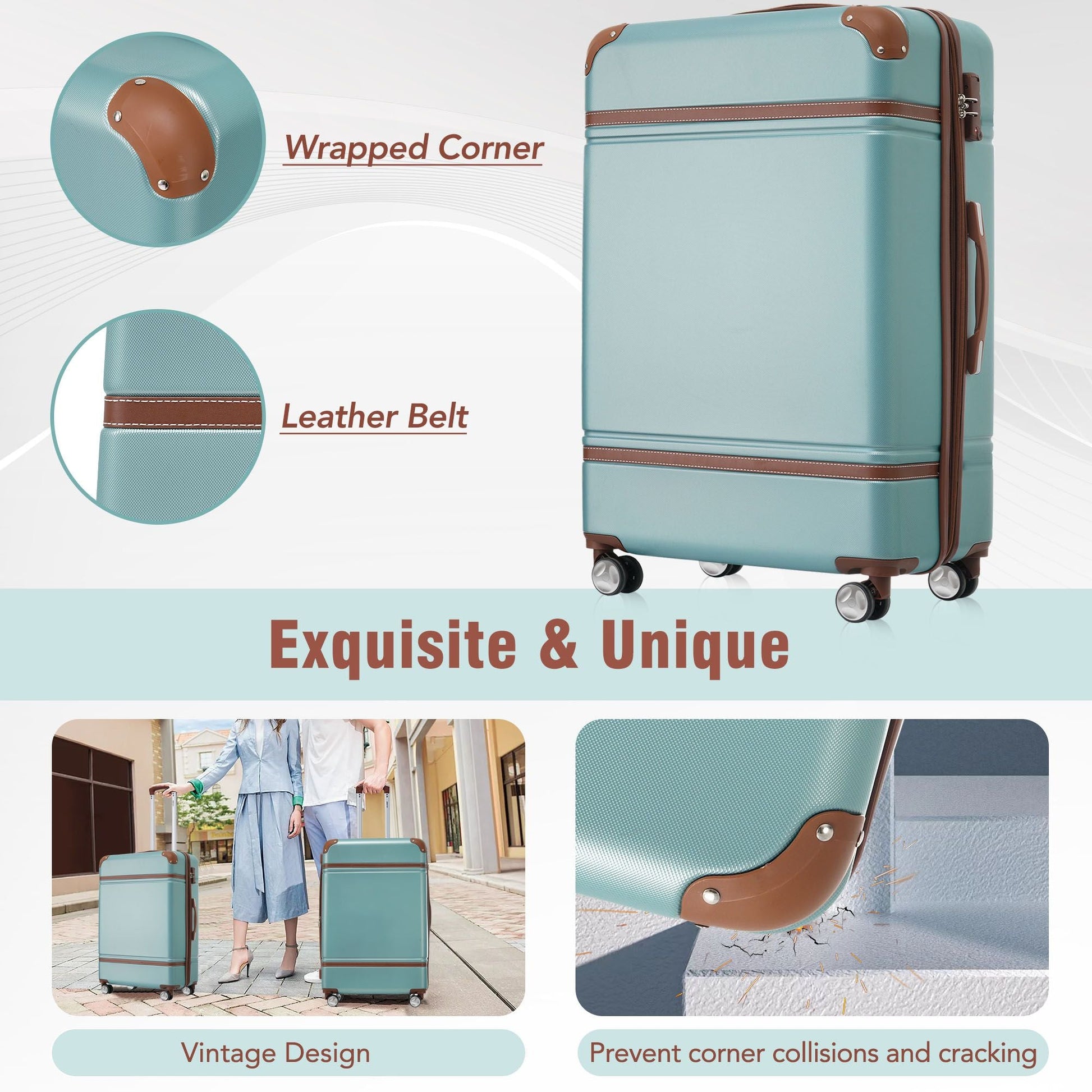 Hardshell Luggage Sets 3 Pieces 20"+24" Luggages and Cosmetic Case Spinner Suitcase with TSA Lock Lightweight,Green New Era Fashion LLc