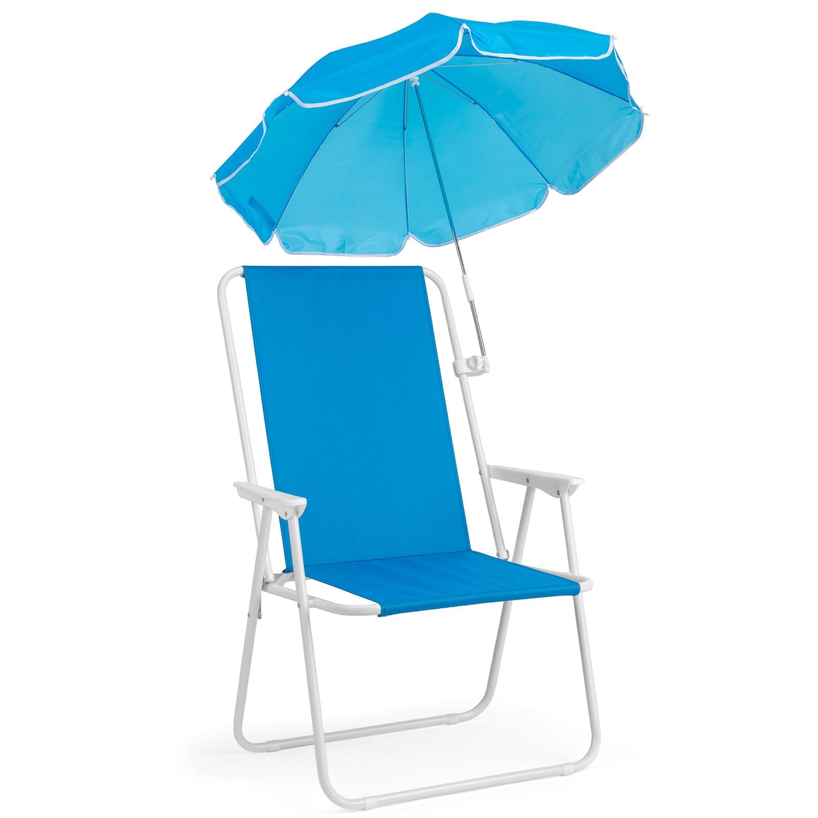 1 Pack Heavy Duty Steel Beach Chair with Umbrella, XL Size 15" Seat Height Royal Blue, Oxford Cloth with Support Bar, Single Position Adjustable, 120kg Load New Era Fashion LLc