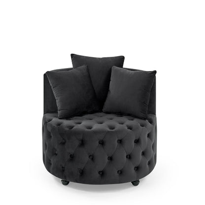 Velvet Upholstered Swivel Chair for Living Room, with Button Tufted Design and Movable Wheels, Including 3 Pillows New Era Fashion LLc