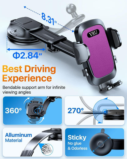 2026 Ultimate Car Phone Holder Mount Bendable & Adjustable Aluminum Arm Cell Phone Holder for Car Dashboard Windshield Phone Stand for iPhone 17 16 15 14 Pro Max Samsung Pickup Truck New Era Fashion LLc