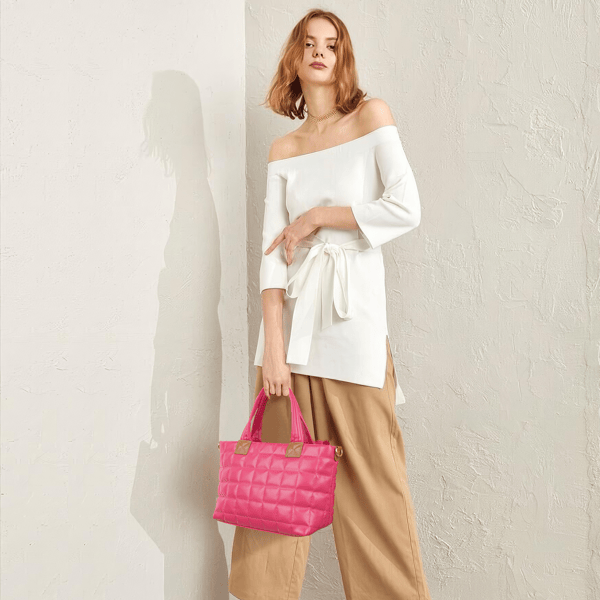 Puffer Tote Bag for Women with Zipper, Quilted Puffy bag Lightweight Crossbody Hobo Padded Handbag with Strap-Rose New Era Fashion LLc