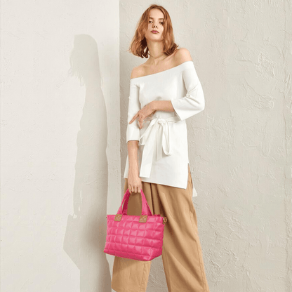 Puffer Tote Bag for Women with Zipper, Quilted Puffy bag Lightweight Crossbody Hobo Padded Handbag with Strap-Rose New Era Fashion LLc