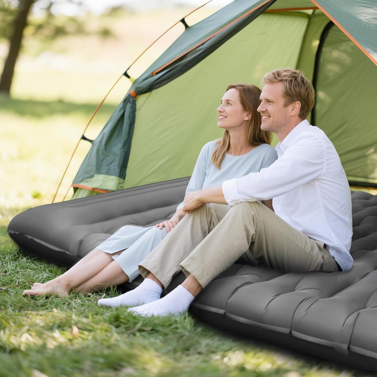 Camping Sleeping Pad, Ultralight Camping Mat with Pillow Built-in Foot Pump, 4" Thick Inflatable Sleeping Mat Compact for Backpacking, Hiking, Car Traveling, Camp Tent New Era Fashion LLc
