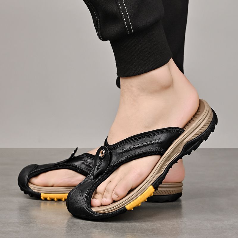 Summer men's new first layer cowhide flip-flops fashion all comfortable men's slippers beach shoes New Era Fashion LLc