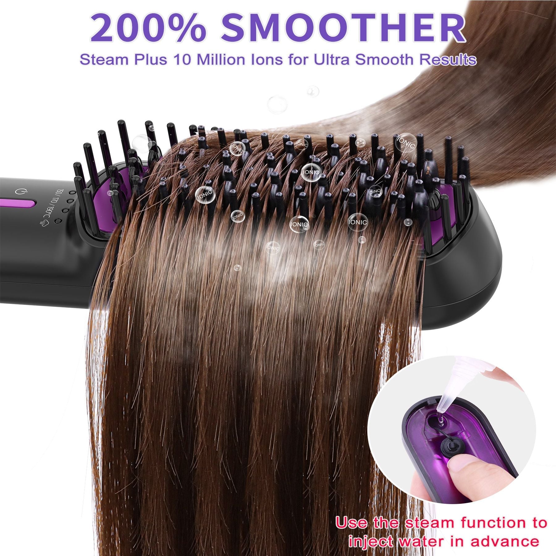 Hair Straightener Brush, Ionic Plus Steam Straightening Brush for Smooth, Anti-frizz Hair, Anti-Scald Ceramic Straightening Comb, Heated Straightener Brush Flat Iron Fast Heating for Home Salon New Era Fashion LLc