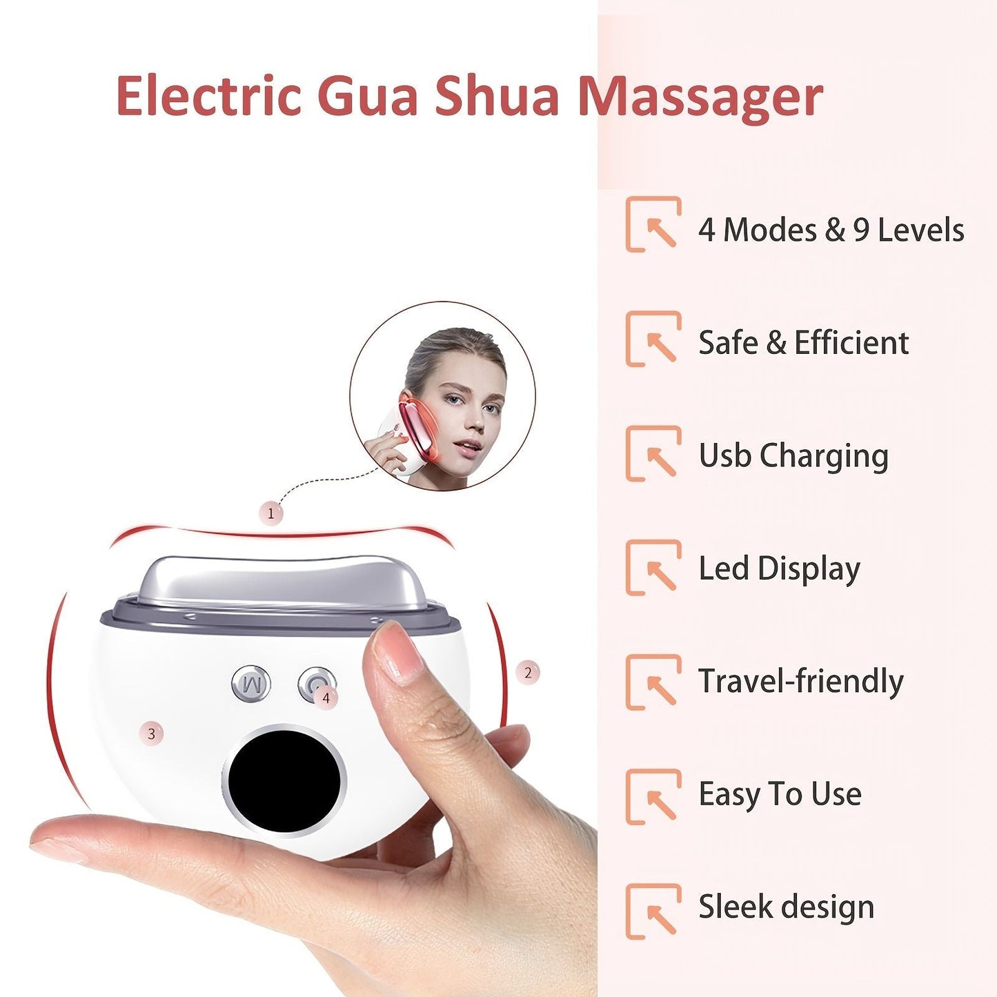 1pc Electric Gua Sha Facial Tools; Face Scraping Massager With 9 Modes; Skin Care Tool For Anti-Aging; Improve Facial Contour New Era Fashion LLc