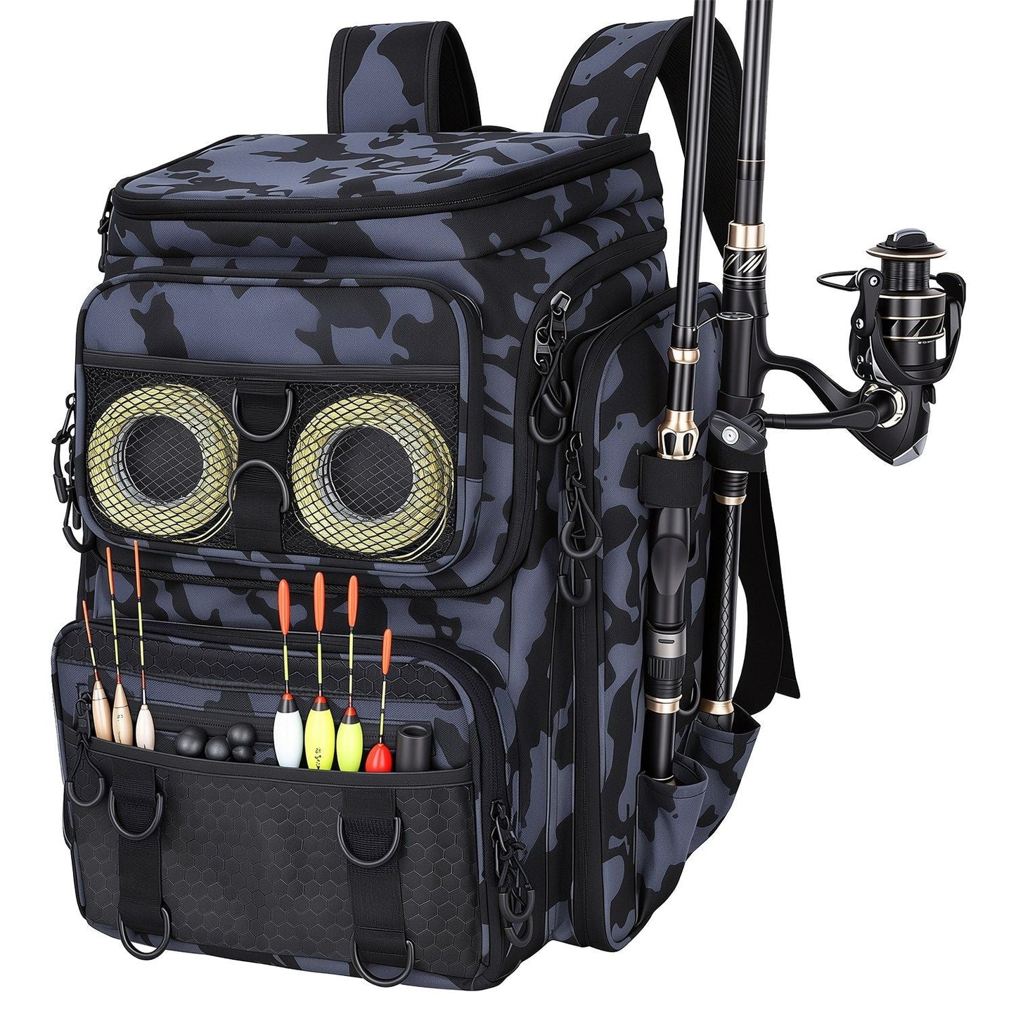 42L/11Gal Fishing Backpack Large Capacity Fishing Tackle Storage Bag with Rod Holders 16-Pocket Water-Resistant with Divider Adjustable Padded Straps for Fishing Gear Outdoor Camping Hiking New Era Fashion LLc