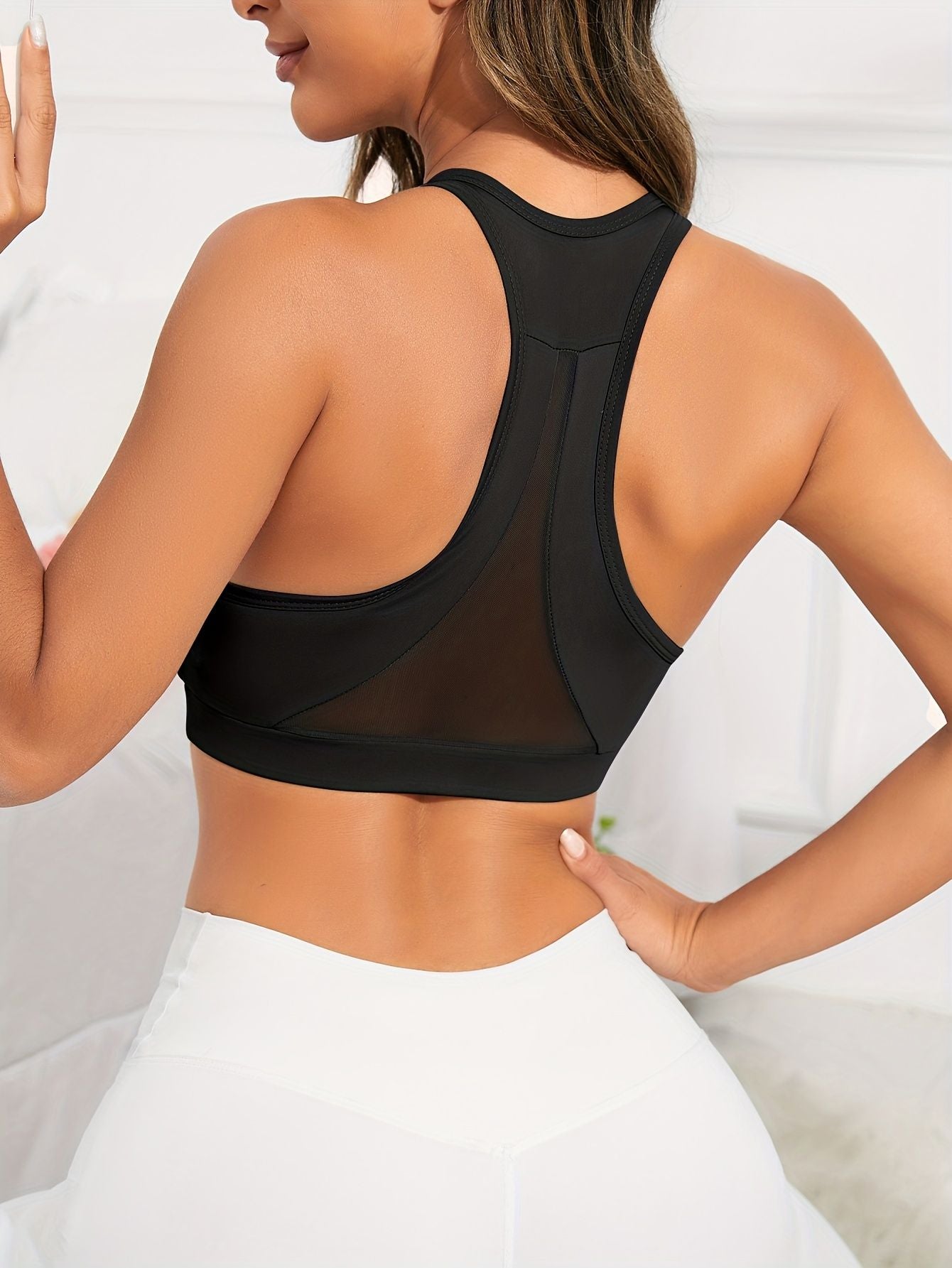 Green Solid Color Breathable Mesh Stitching Tank Top, Sports Yoga Fitness Bra New Era Fashion LLc