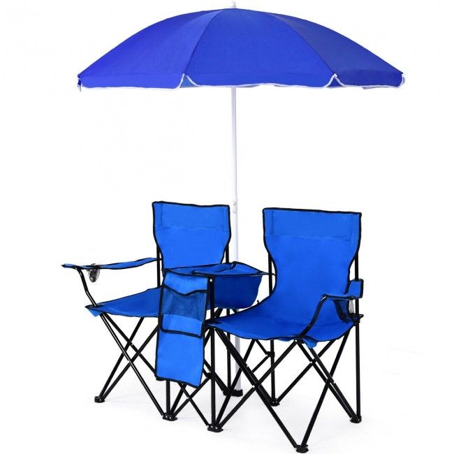 Portable Folding Picnic Double Chair With Umbrella New Era Fashion LLc