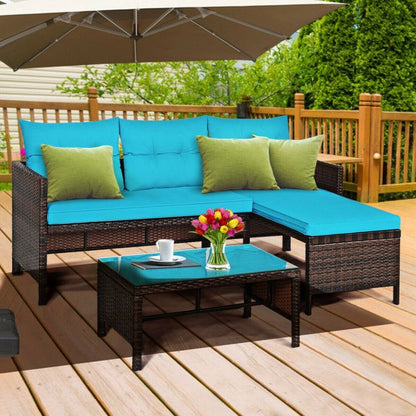 3 Pieces Outdoor Patio Corner Rattan Sofa Set New Era Fashion LLc
