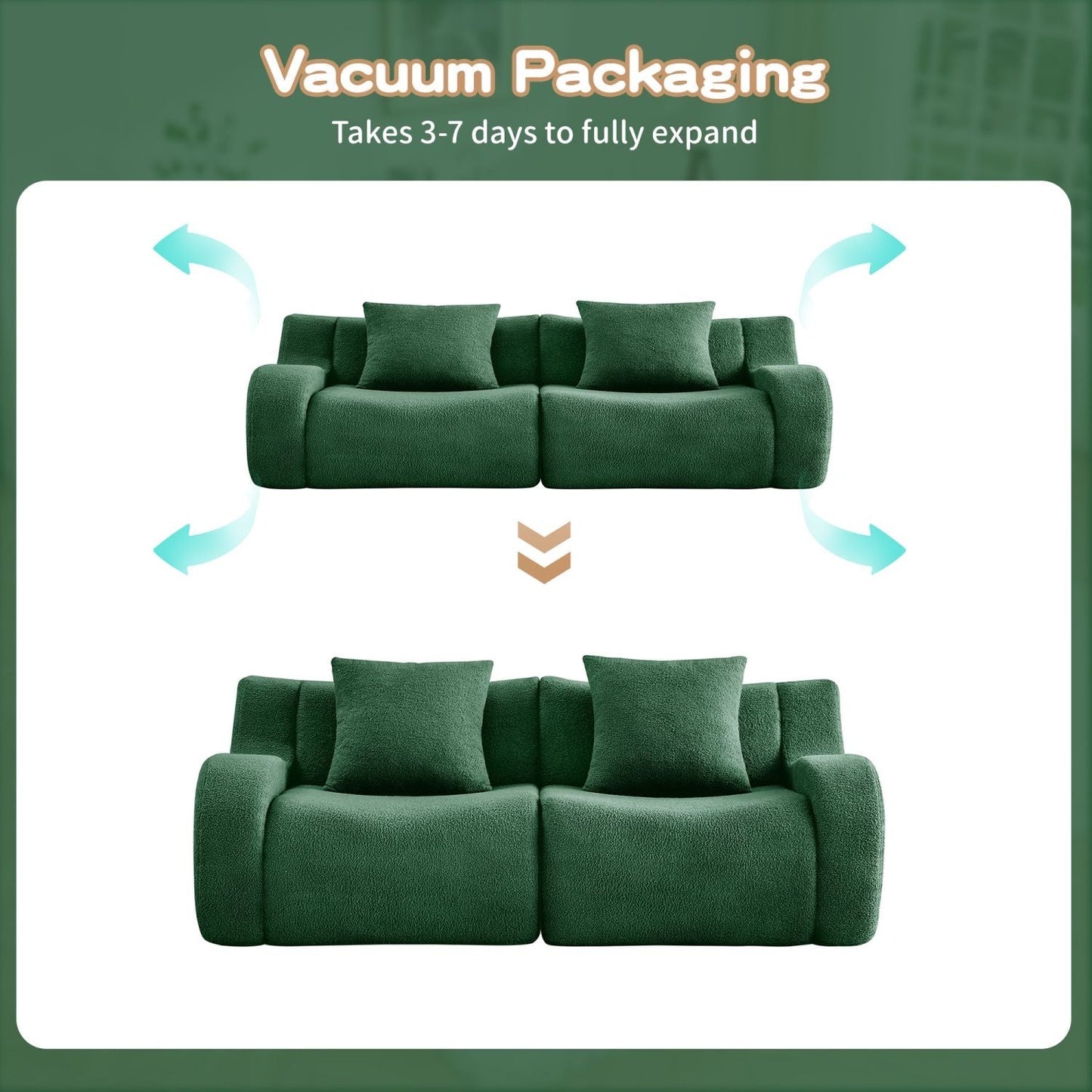 Soft Teddy Fabric Boneless Sofa,No Assembly Required Streamlined Design,Anti-Slip Design 32D High Density Sponge Fits Living Rooms Bedrooms,Green New Era Fashion LLc