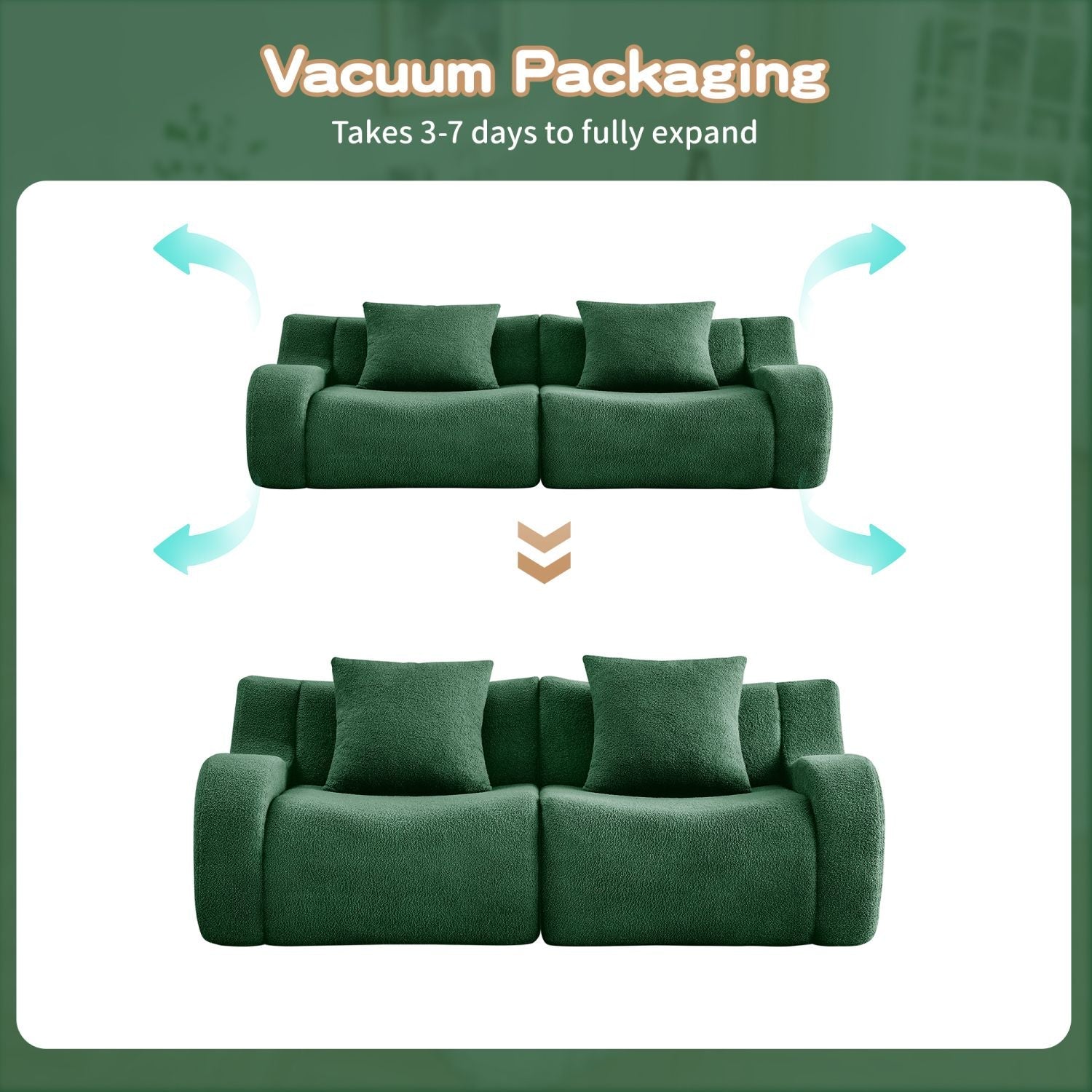 Soft Teddy Fabric Boneless Sofa,No Assembly Required Streamlined Design,Anti-Slip Design 32D High Density Sponge Fits Living Rooms Bedrooms,Green New Era Fashion LLc