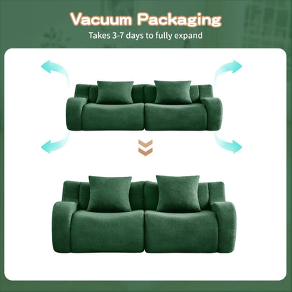 Soft Teddy Fabric Boneless Sofa,No Assembly Required Streamlined Design,Anti-Slip Design 32D High Density Sponge Fits Living Rooms Bedrooms,Green New Era Fashion LLc
