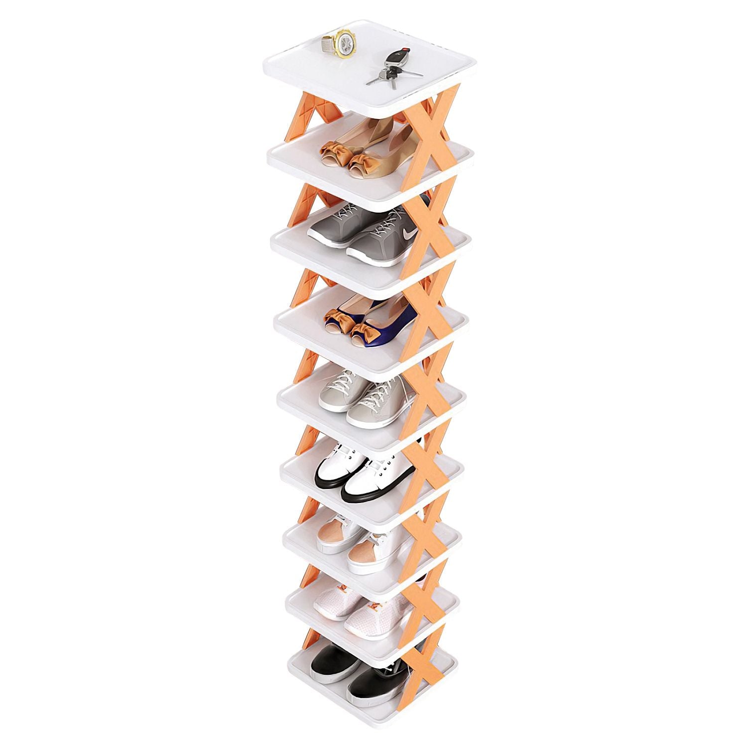 9Tier Narrow Entryway Shoe Rack Plastic Vertical Shoe Organizer Space Saving Free Standing Shoes Storage Shelf Closet Hallway New Era Fashion LLc