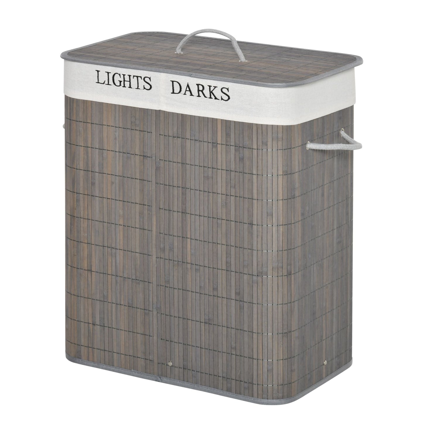 26.4-Gals Bamboo Laundry Hamper with Lid and Handles, 2-Section Collapsible Laundry Basket, Gray New Era Fashion LLc