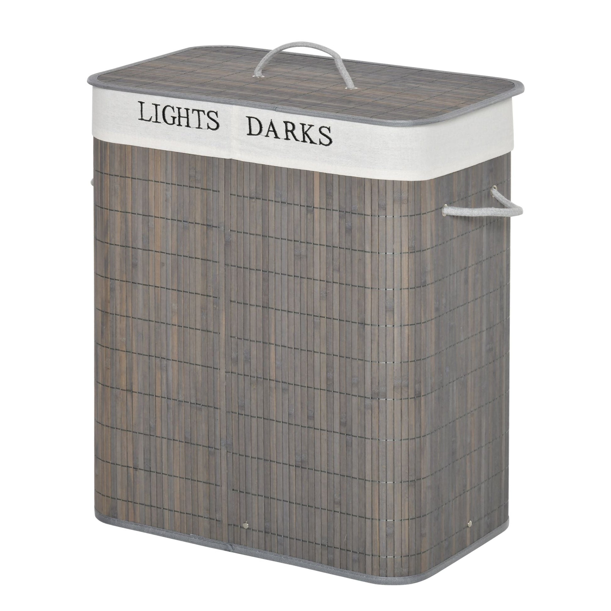 26.4-Gals Bamboo Laundry Hamper with Lid and Handles, 2-Section Collapsible Laundry Basket, Gray New Era Fashion LLc