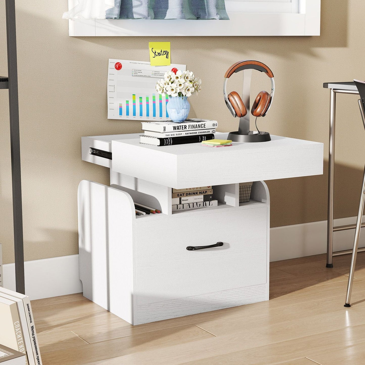 Nightstand with Charging Station Modern Bedside Table for Living Room Bedroom Office New Era Fashion LLc
