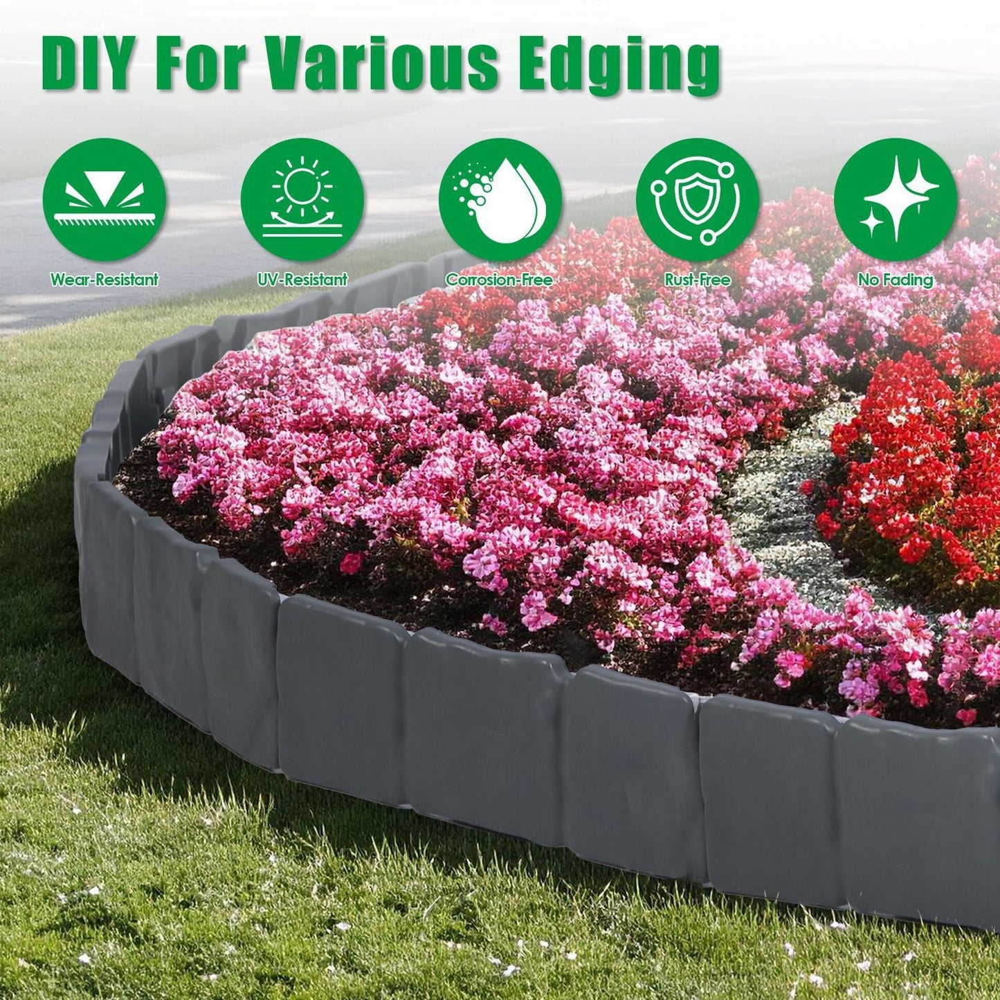 Flexible Cobblestone Landscape Edging, Weather Resistant PVC Garden Border Edging with Spikes & Shovel, Interlocking No Dig Lawn Edging for Yard Flower Bed Pathway New Era Fashion LLc
