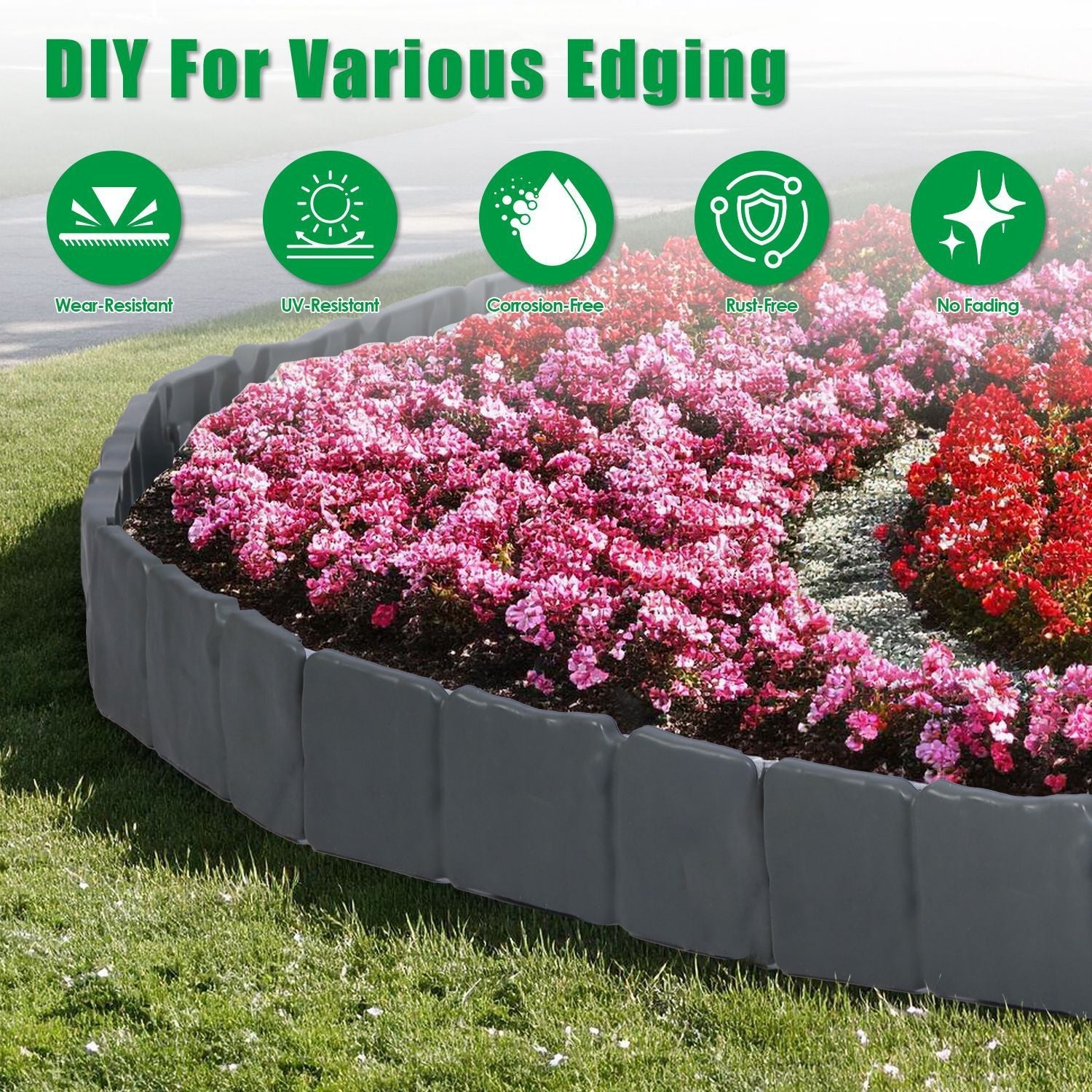 Flexible Cobblestone Landscape Edging, Weather Resistant PVC Garden Border Edging with Spikes & Shovel, Interlocking No Dig Lawn Edging for Yard Flower Bed Pathway New Era Fashion LLc