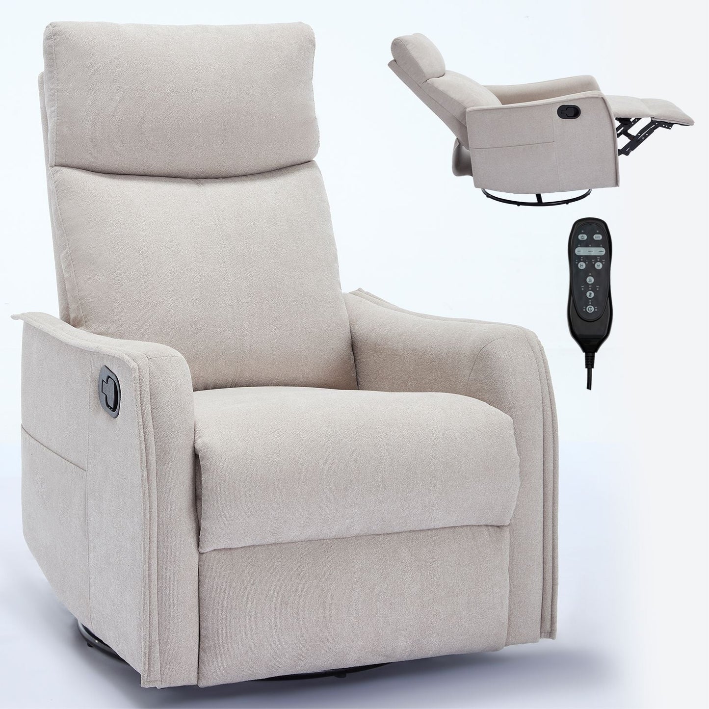 Heat Massage Manual Recliner Chair with Rocker and Swivel in Fabric for Living Room, Beige New Era Fashion LLc
