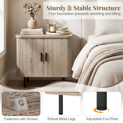 End Table Modern Mid Century Nightstand with Sliding Tambour Doors and Storage Shelf New Era Fashion LLc