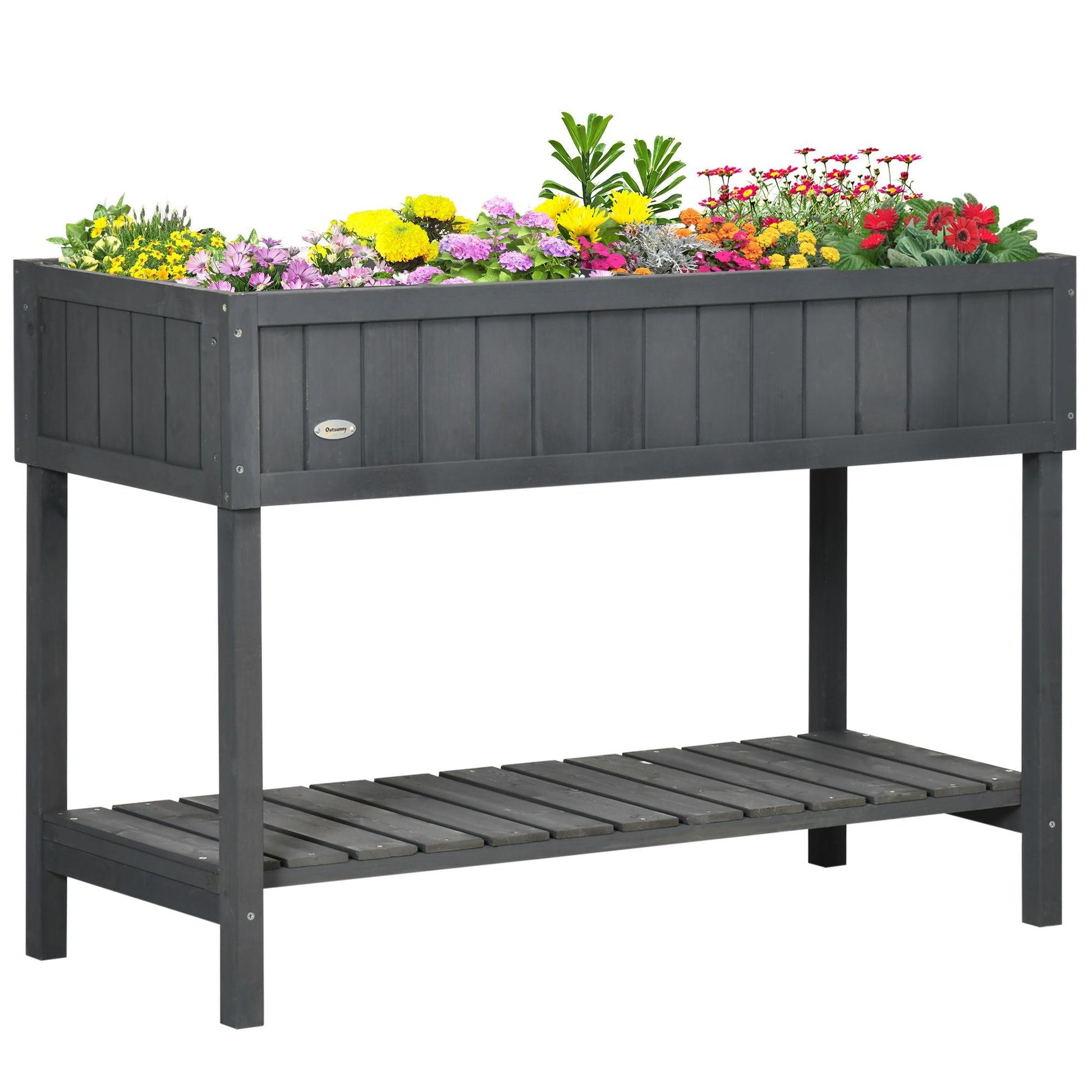 Elevated Planter Box Stand Wooden with 8 Slots and Shelf Dark Grey for Herbs Veggies Flowers New Era Fashion LLc