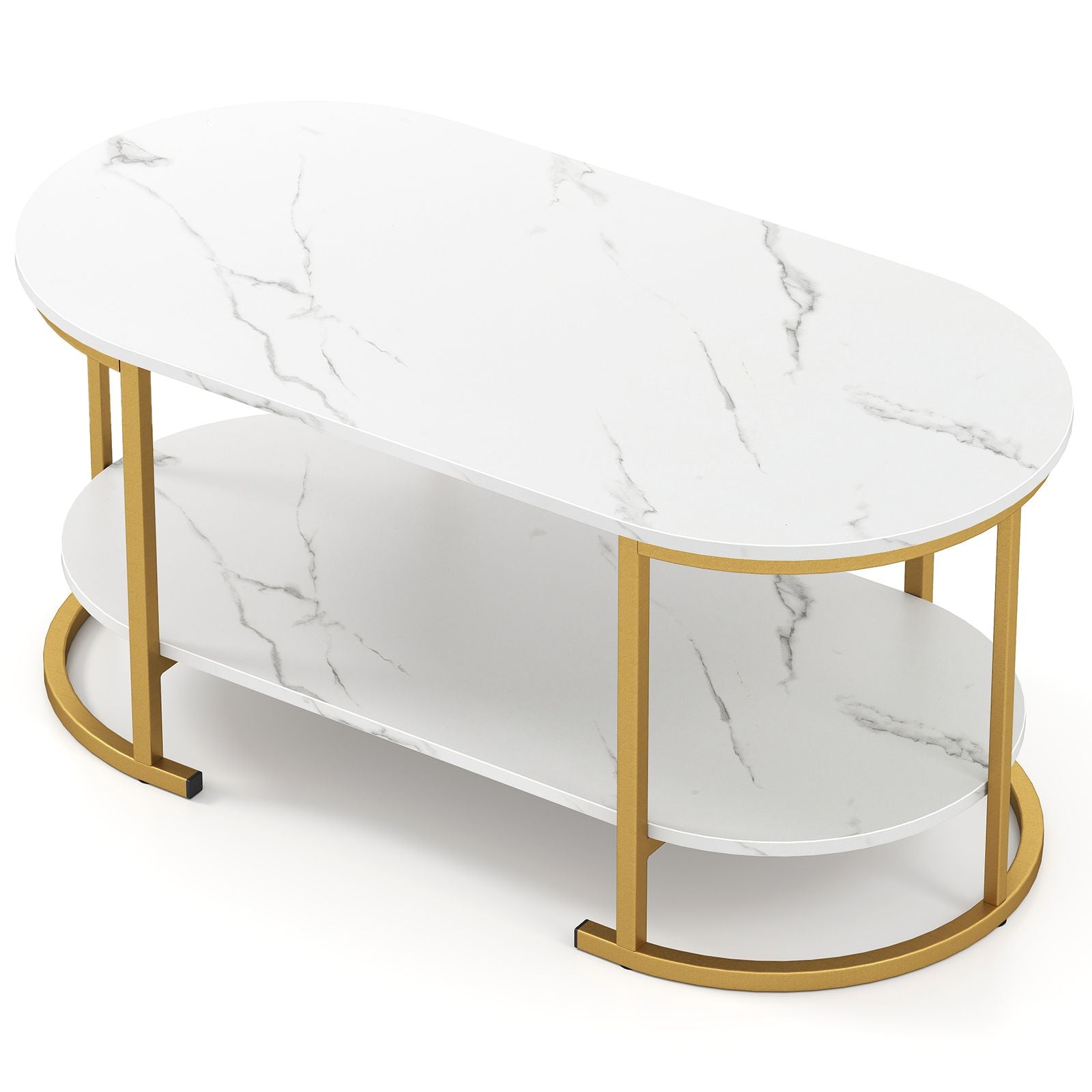 Marble Coffee Table with Open Storage Shelf New Era Fashion LLc