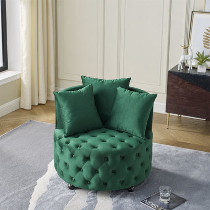 Velvet Upholstered Swivel Chair for Living Room, with Button Tufted Design and Movable Wheels, Including 3 Pillows New Era Fashion LLc