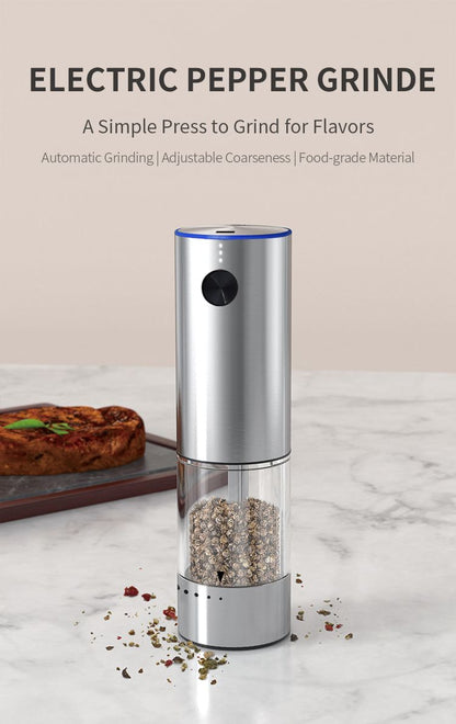 Electric Salt or Pepper Grinder , Stainless Steel with LED Light, Type-C Rechargeable, Ceramic Adjustable Coarseness, 95ml Large Capacity Visible Window, Patented Light Pipe Washable Design for Kitche New Era Fashion LLc