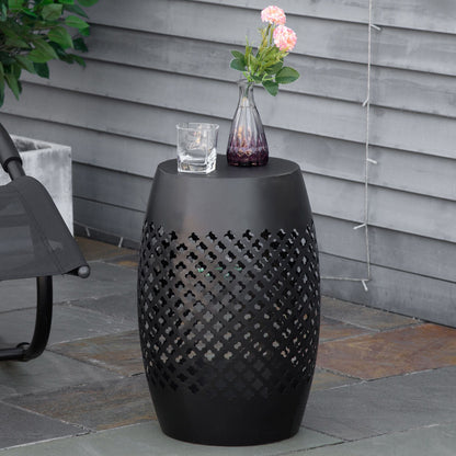 12.5" Steel Outdoor Side Table, Round Hollow Drum Patio End Table, Accent Table for Indoor and Outdoor, Black New Era Fashion LLc