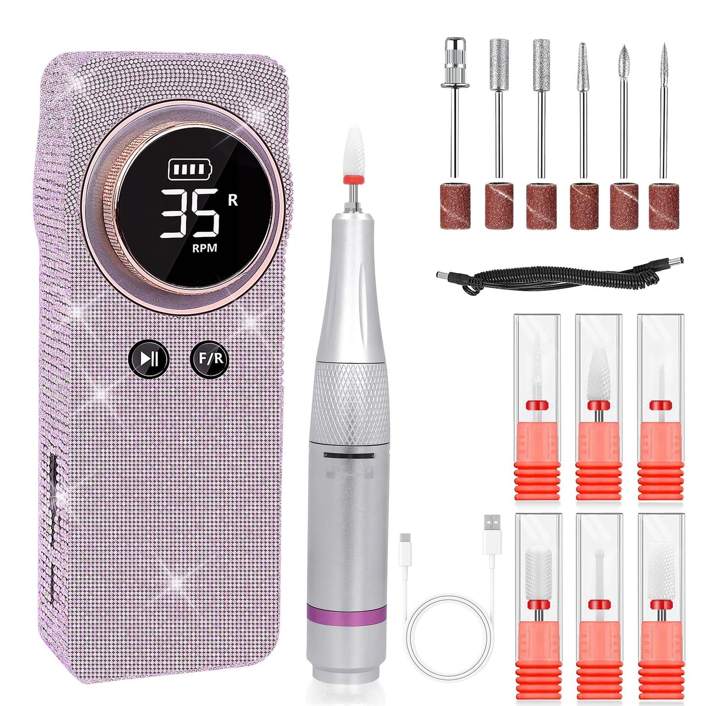 Portable Electric Nail Drill 35000RPM Nails Milling Cutter Wireless Pedicure Grinder Rechargeable Nail Drilling Machine (Silver) New Era Fashion LLc
