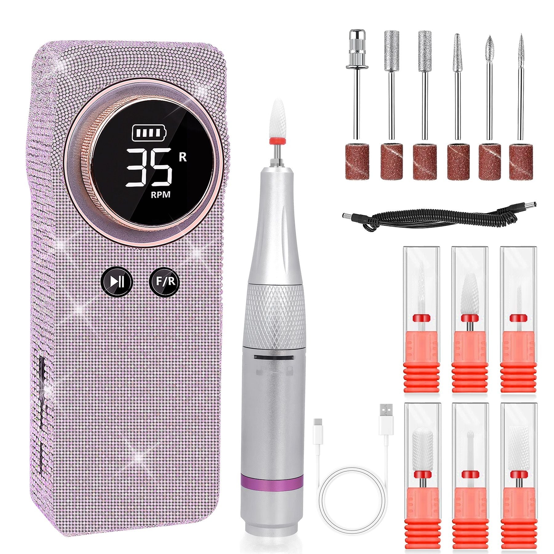 Portable Electric Nail Drill 35000RPM Nails Milling Cutter Wireless Pedicure Grinder Rechargeable Nail Drilling Machine (Silver) New Era Fashion LLc