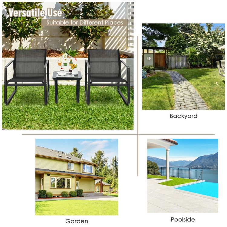 3 Pieces Patio Bistro Furniture Set with Glass Top Table Garden Deck New Era Fashion LLc