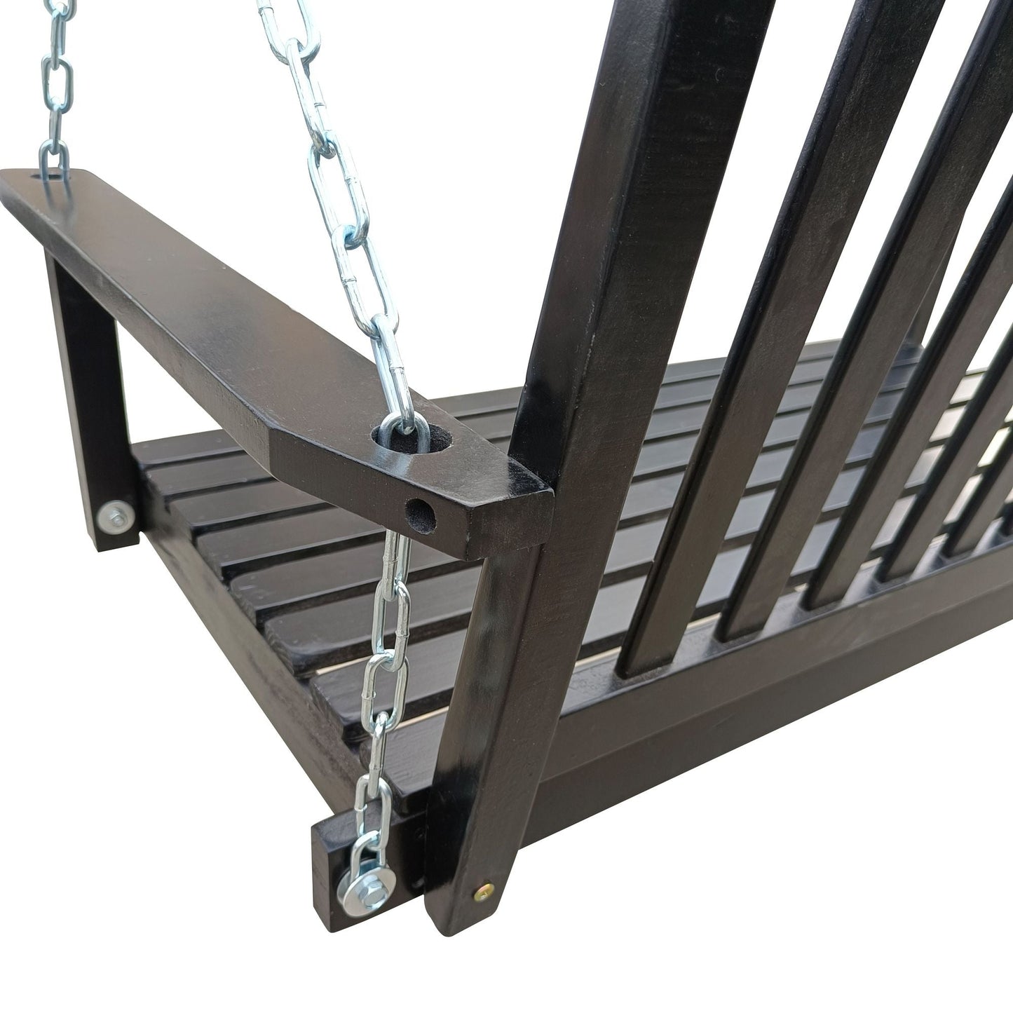 Front Porch Swing with Armrests;  Wood Bench Swing with Hanging Chains; for Outdoor Patio ; Garden Yard;  porch;  backyard;  or sunroom; Easy to Assemble; black New Era Fashion LLc