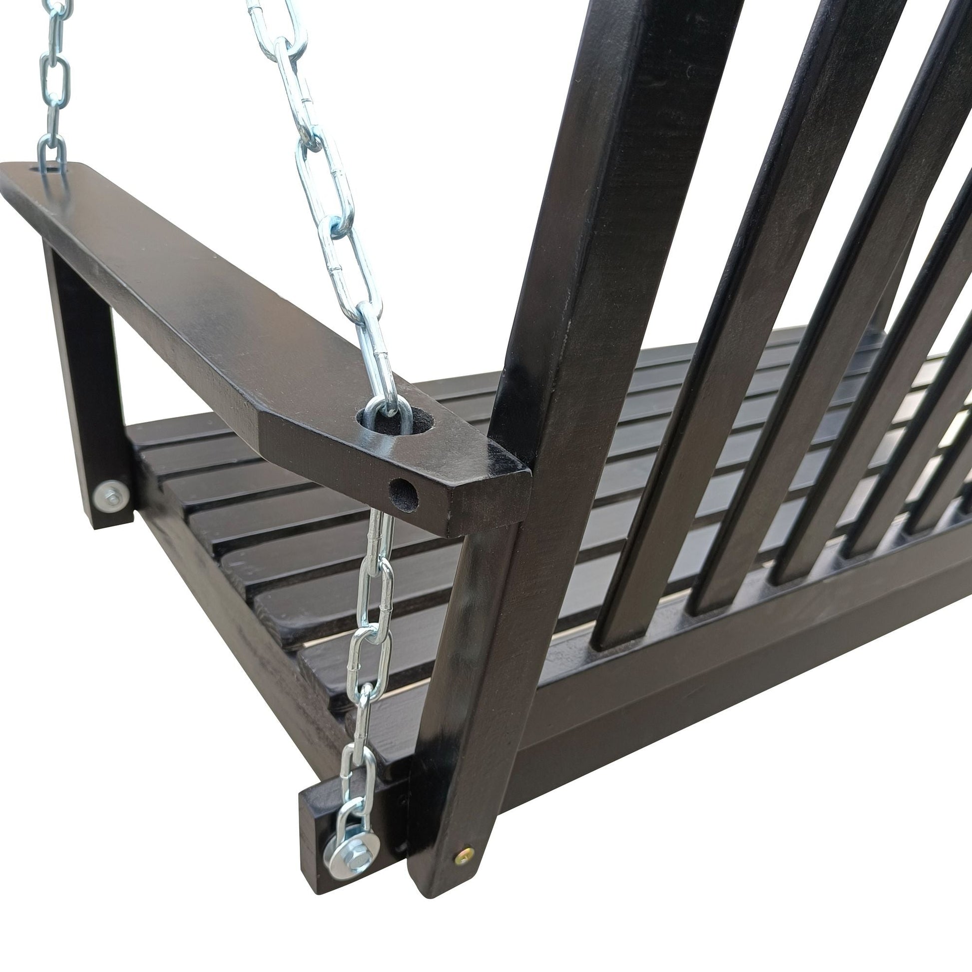 Front Porch Swing with Armrests;  Wood Bench Swing with Hanging Chains; for Outdoor Patio ; Garden Yard;  porch;  backyard;  or sunroom; Easy to Assemble; black New Era Fashion LLc