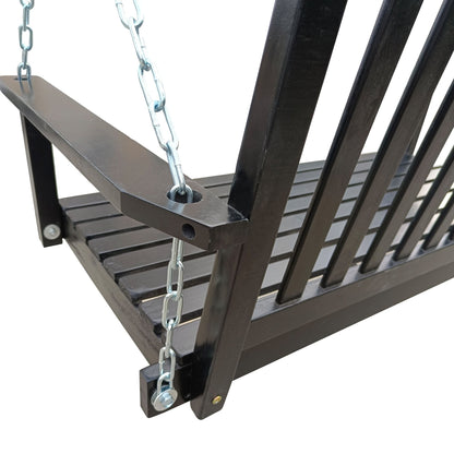 Front Porch Swing with Armrests;  Wood Bench Swing with Hanging Chains; for Outdoor Patio ; Garden Yard;  porch;  backyard;  or sunroom; Easy to Assemble; black New Era Fashion LLc