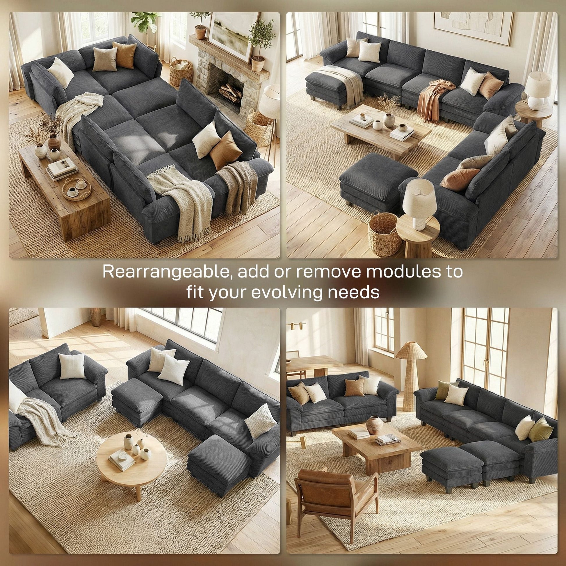 Sectional Sofa, L Shaped Couch with Deep Seat, Movable Ottoman and Pillow-top Armrests, Dark Gray New Era Fashion LLc