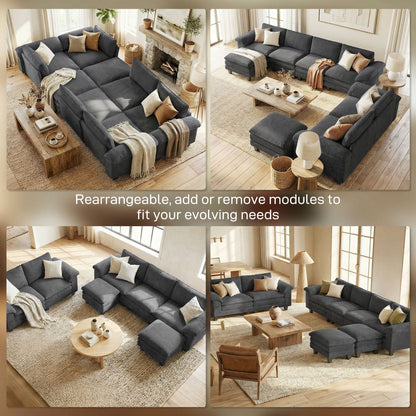 Sectional Sofa, L Shaped Couch with Deep Seat, Movable Ottoman and Pillow-top Armrests, Dark Gray New Era Fashion LLc