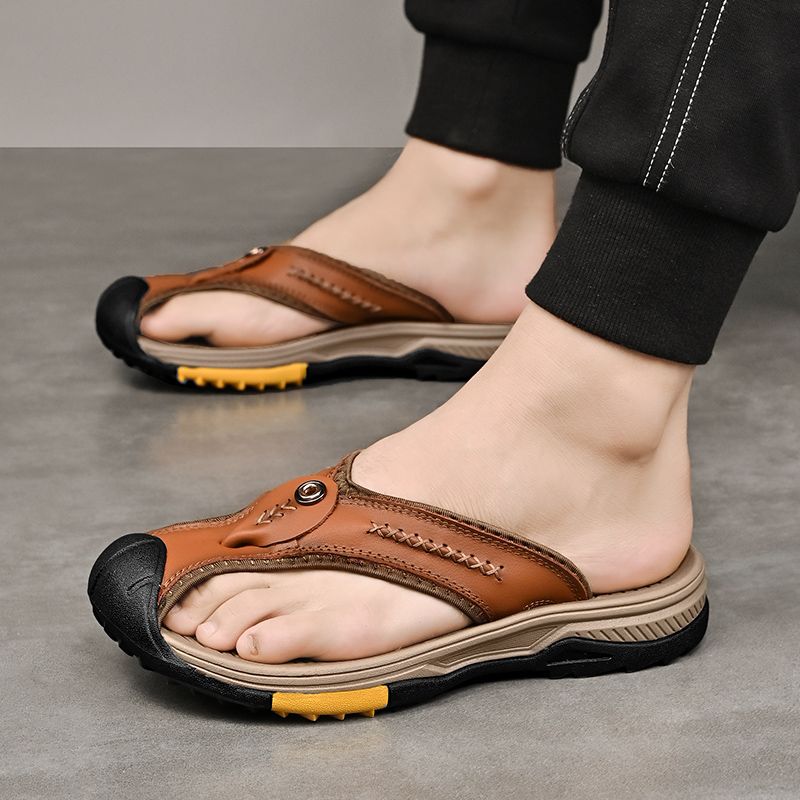 Summer men's new first layer cowhide flip-flops fashion all comfortable men's slippers beach shoes New Era Fashion LLc
