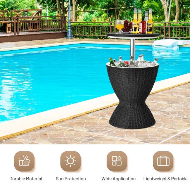 3 in 1 8 Gallon Patio Rattan Cooler Bar Table with Adjust Ice Bucket New Era Fashion LLc