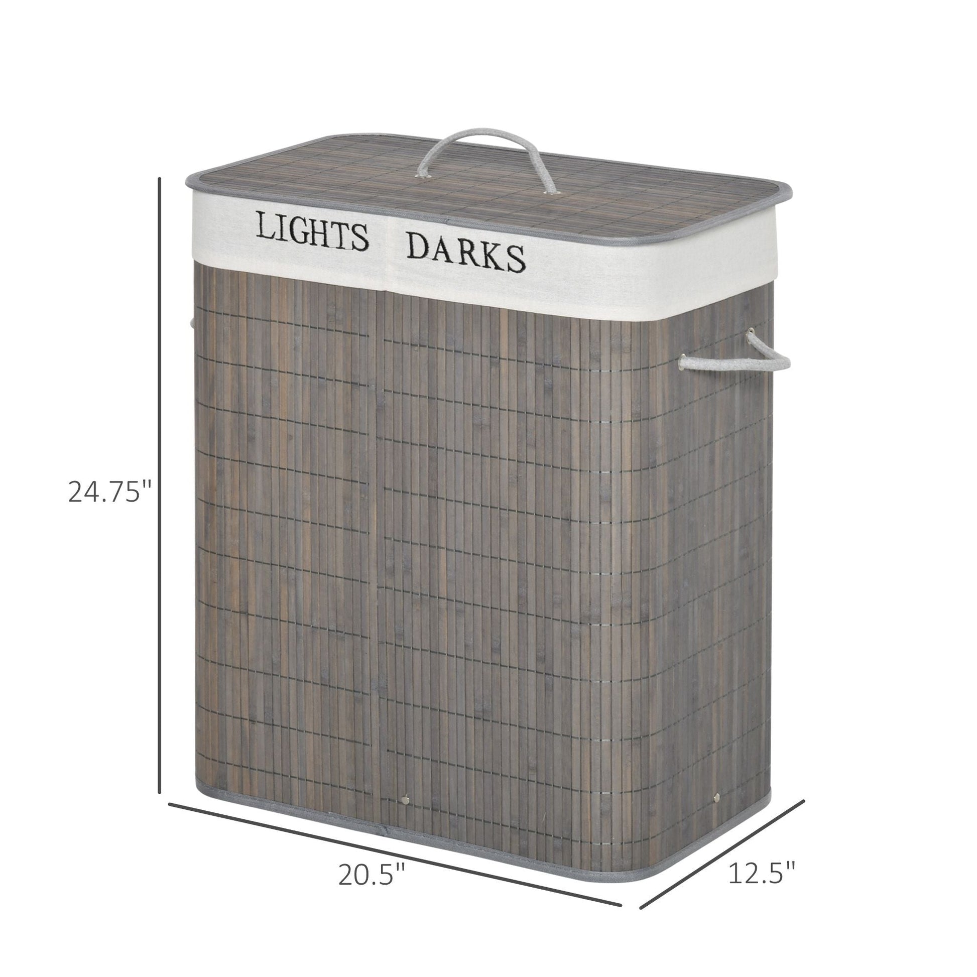 26.4-Gals Bamboo Laundry Hamper with Lid and Handles, 2-Section Collapsible Laundry Basket, Gray New Era Fashion LLc
