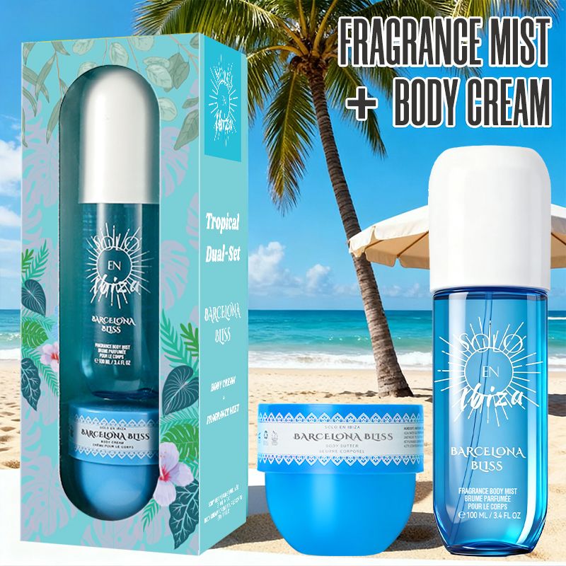 2-Piece Set, SOLO EN IBIZA Body & Hair Fragrance Mist And Body Cream Gift Box For Men And Women, Long Lasting Fragrance, 4 Different Scent, Perfect For Holiday Gifts, Dating, Daily Life, Parties New Era Fashion LLc