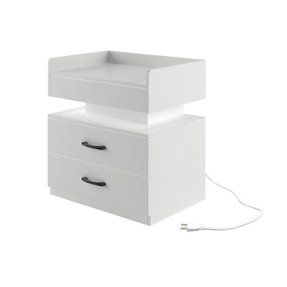 2 Set Nightstand with Adjustable LED Strip Light, 2-drawers, Large Storage Space, Suitable for Bedside Table, Coffee Table, Sofa Side Table or End Table for Study Desk New Era Fashion LLc