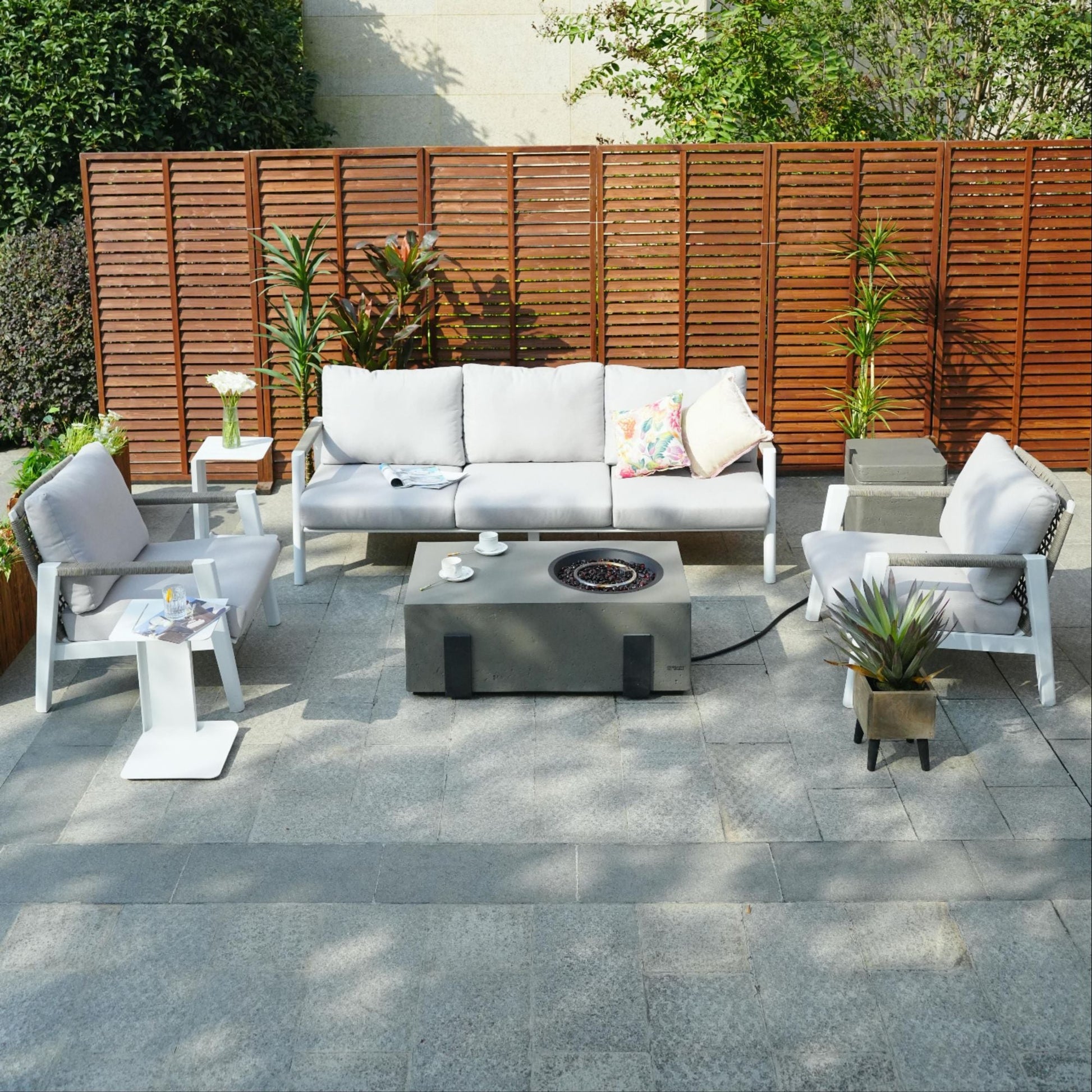7-Piece Patio Aluminum Sofa Set with Rectangular Firepit Table & Side Table New Era Fashion LLc