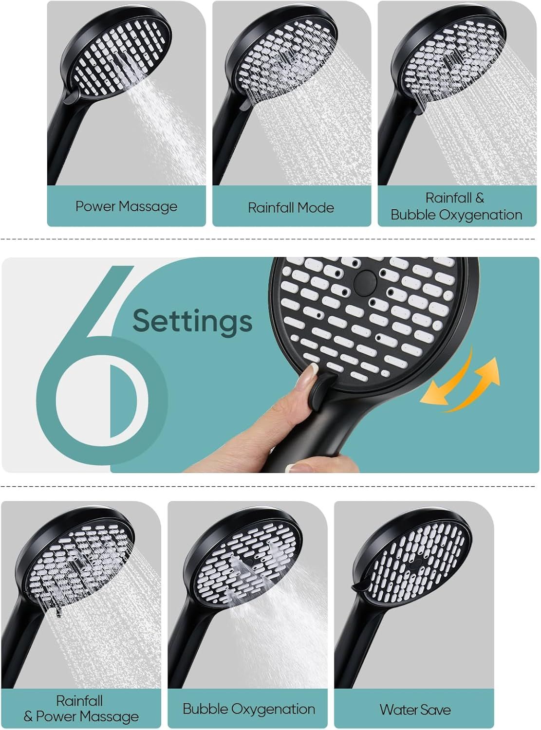 11.8 Inch Rain Shower Head with 6 Modes Handheld Water Spray High Pressure Showerhead Combo with 11 Inch Adjustable Extension Arm New Era Fashion LLc