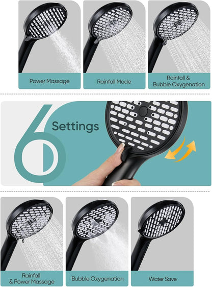 11.8 Inch Rain Shower Head with 6 Modes Handheld Water Spray High Pressure Showerhead Combo with 11 Inch Adjustable Extension Arm New Era Fashion LLc