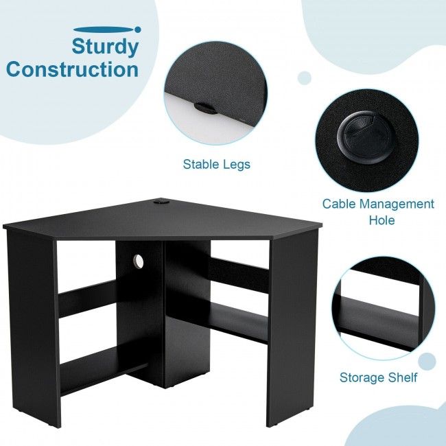 Corner Computer Desk Triangle Writing Workstation with Storage Shelf New Era Fashion LLc