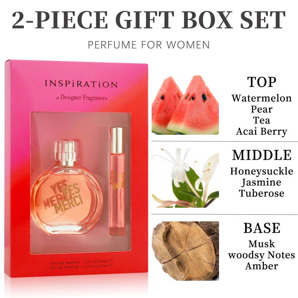 2-Piece Set, Women's Eau De Parfuma Gift Box, Long Lasting Fragrance, Notes Of Watermelon, Pear, Tea, Acai Berry Flavor, For Holiday Gifts, Dating, Daily Life, 1.7 Fl Oz Perfume, 0.34 Fl Oz Perfume New Era Fashion LLc
