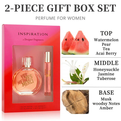 2-Piece Set, Women's Eau De Parfuma Gift Box, Long Lasting Fragrance, Notes Of Watermelon, Pear, Tea, Acai Berry Flavor, For Holiday Gifts, Dating, Daily Life, 1.7 Fl Oz Perfume, 0.34 Fl Oz Perfume New Era Fashion LLc